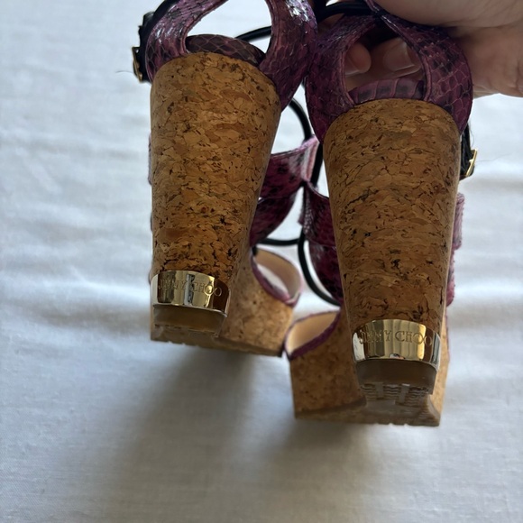 Jimmy Choo Nelson 100 Madeline Elaphe Cork Platform Wedge Sandals 6.5